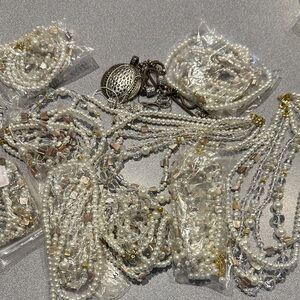 Elegant Silver and Gold Beaded Necklace craft lot repurpose